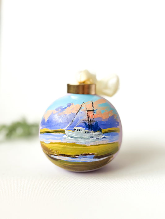Ceramic Sunset Shrimp Boat Ornament #45